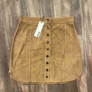 BB Dakota Camel Button-Front Mini Skirt
